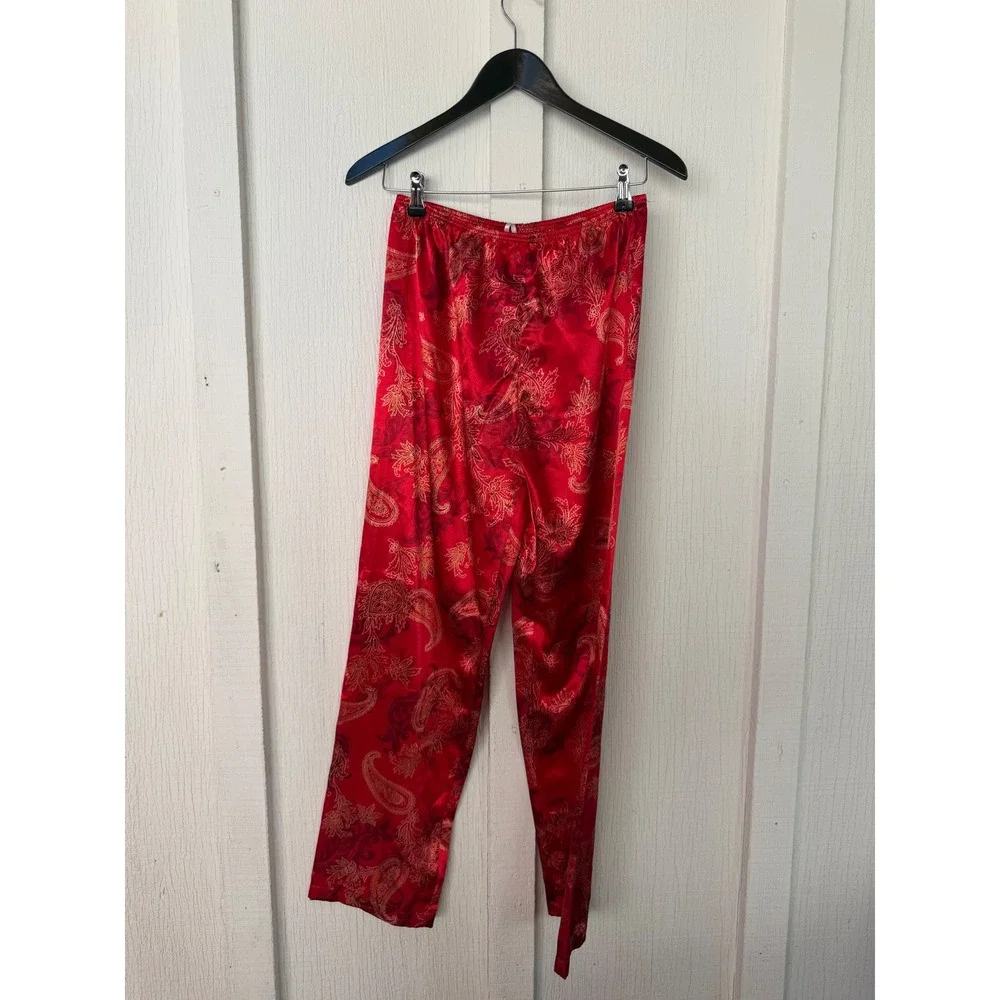Morgan Taylor Intimates Red Paisley Satin Pajama Set Women Small Long Sleeve 2Pc